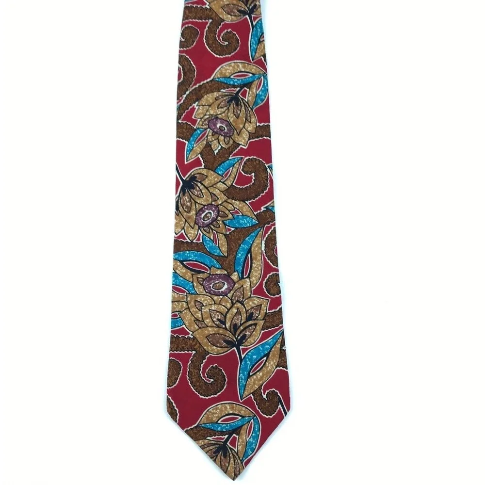 Mario Valentino Men's 100% Silk Multi-Color Floral Flower Elegant Necktie Tie